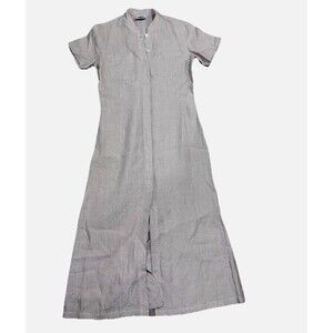 VINTAGE LAURA ASHLEY Midi Button Down Short Sleeves Beige Tan Shirt Pocket Dress